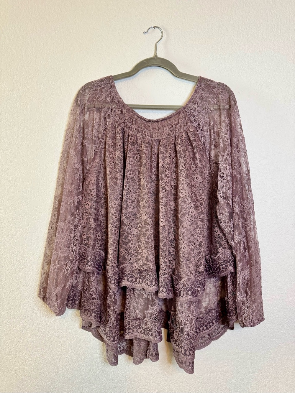 Free People Goldie Knit Top - Plum Dust Size Medium Lace Boho - Picture 2 of 12